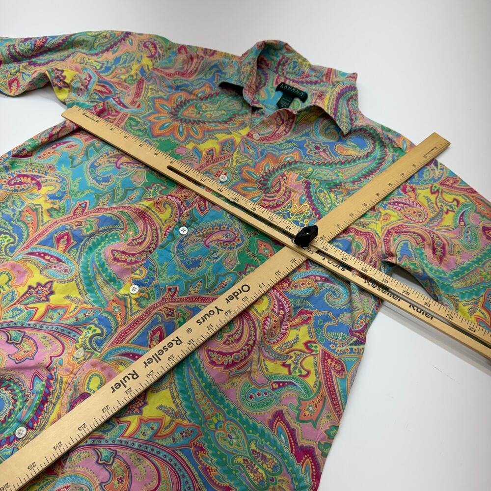 Vintage Ralph Lauren Shirt Womens Large Colorful Paisley Button Up 3/4 Sleeve SM - Picture 5 of 7